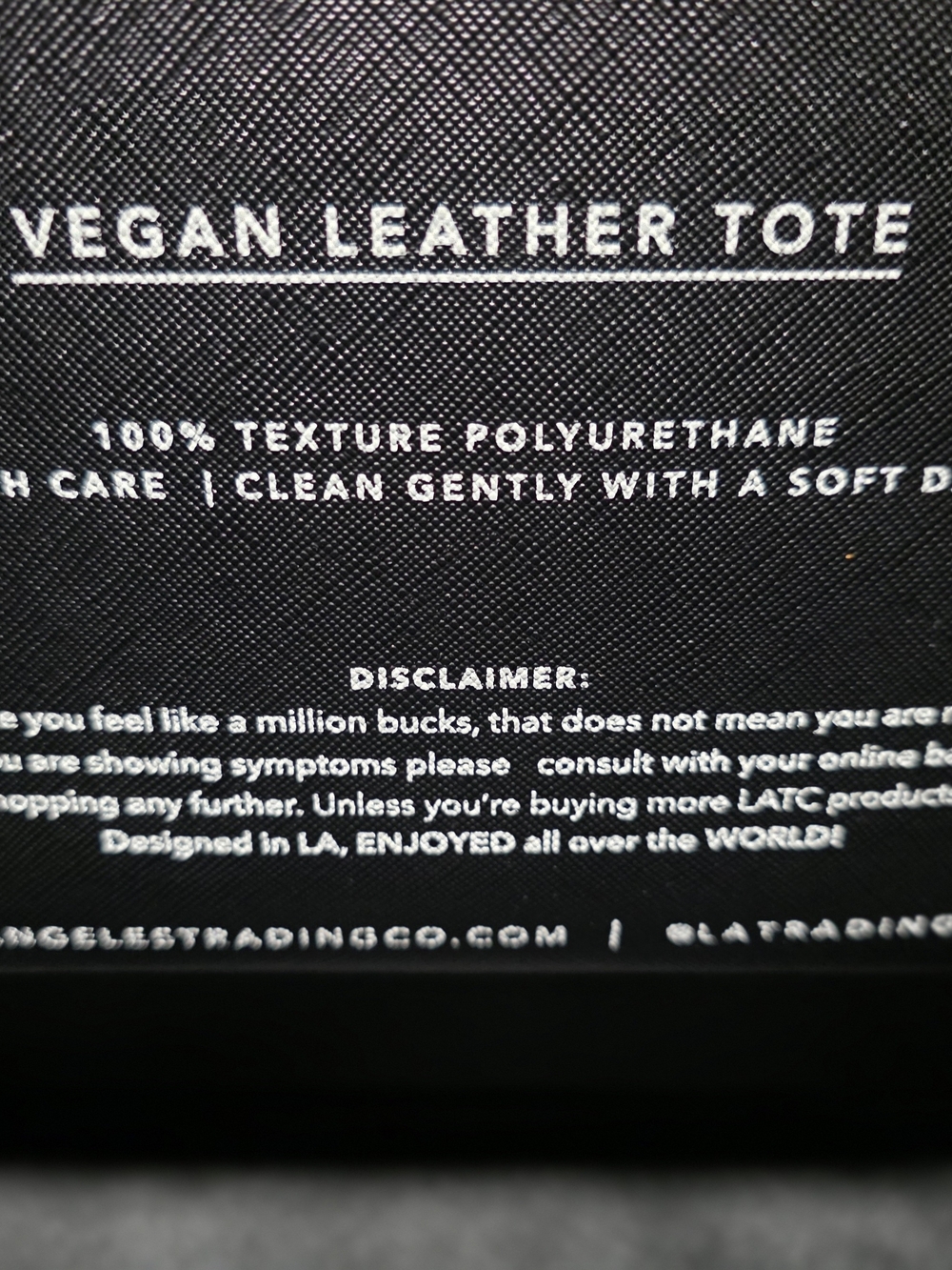 Black Statement LA/TC Tote Bag with White Typography - Picture 8 of 16